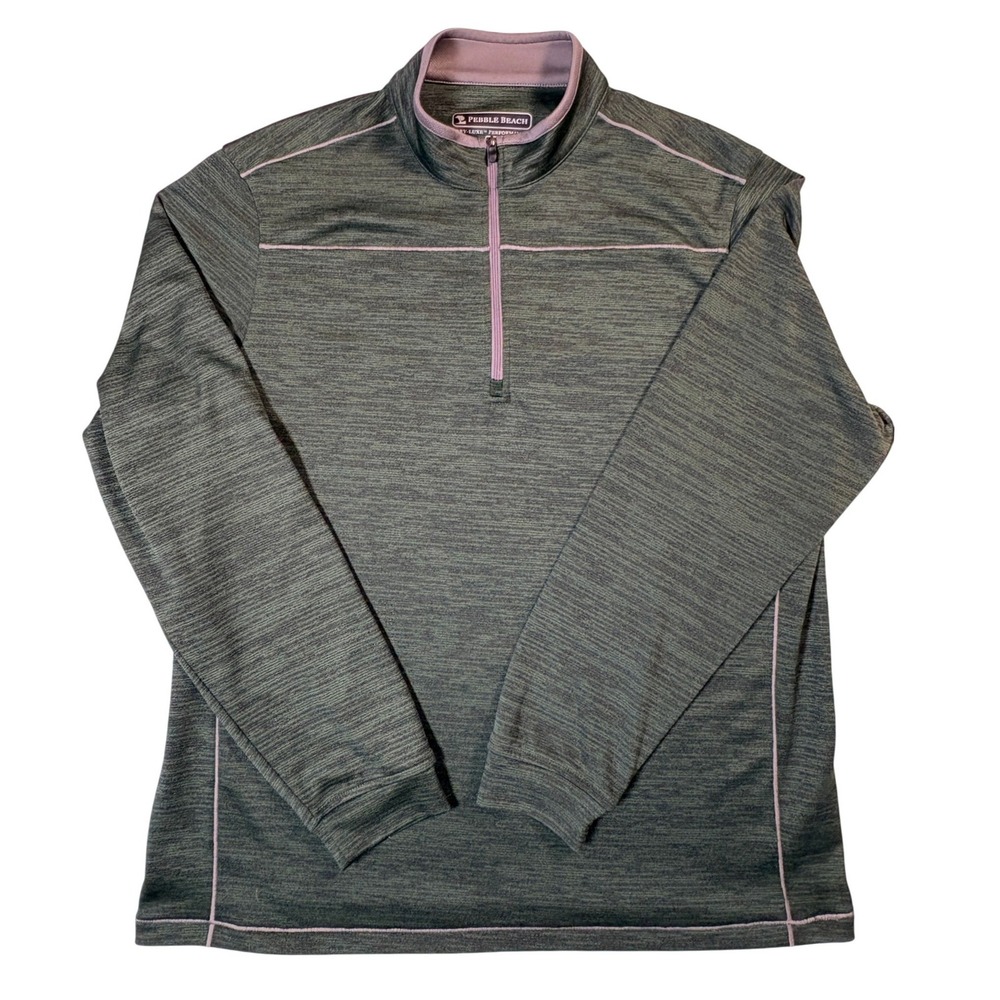 Pebble Beach Dry-Luxe Performance Mens Large Green Space Dye 1/4 Zip Pullover
